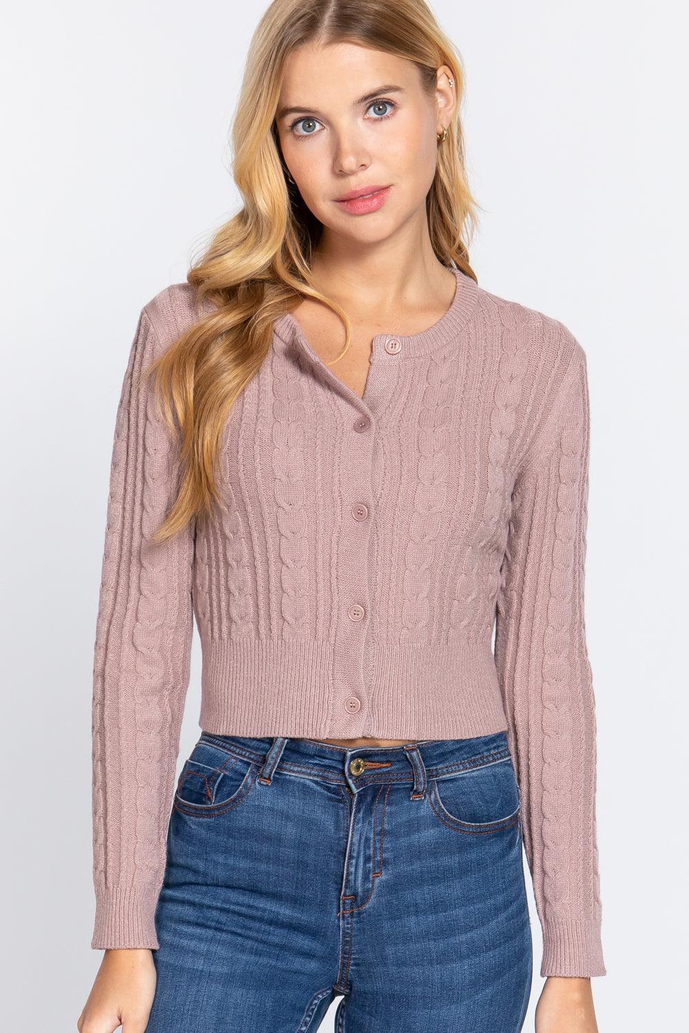 Crew Neck Cable Sweater Cardigan | Mixtshop LLC Main image