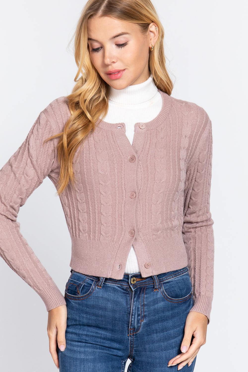 Crew Neck Cable Sweater Cardigan | Mixtshop LLC
