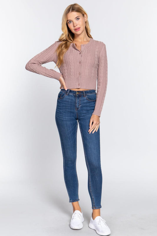 Crew Neck Cable Sweater Cardigan | Mixtshop LLC