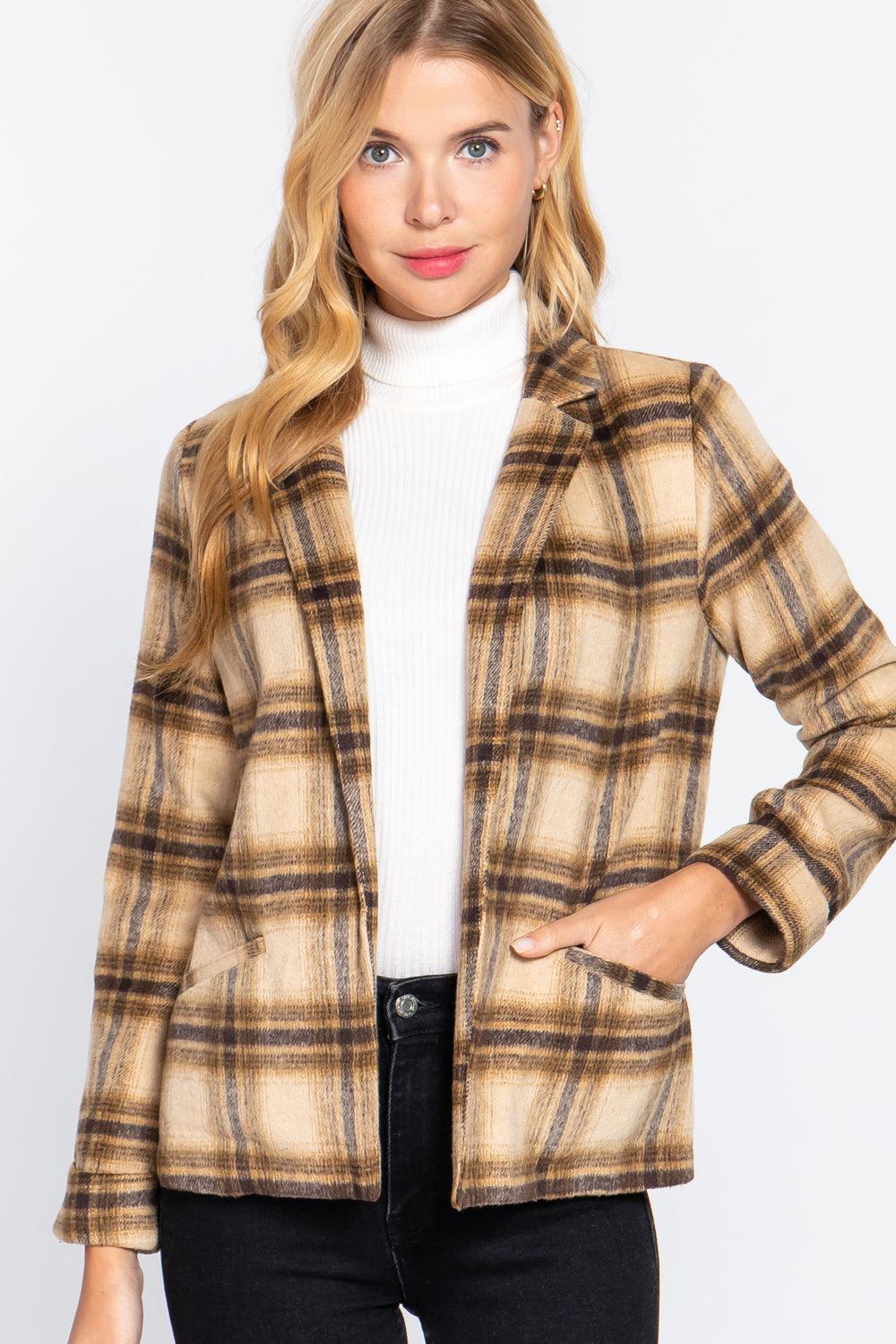 Notched Collar Plaid Jacket | Mixtshop LLC