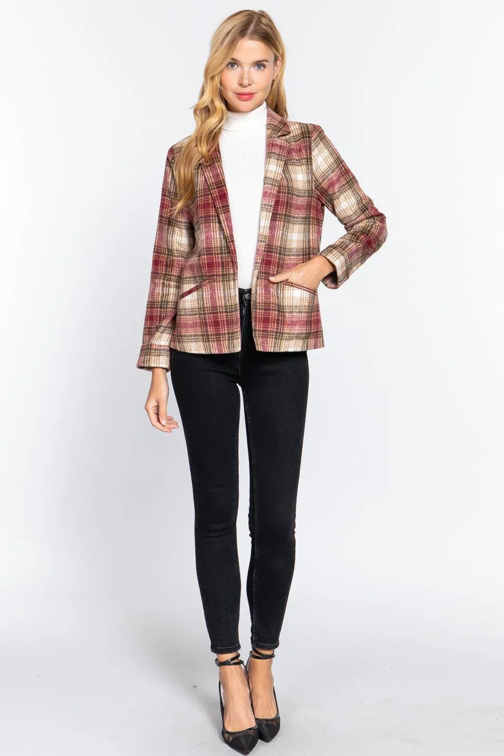 Notched Collar Plaid Jacket Secondary image