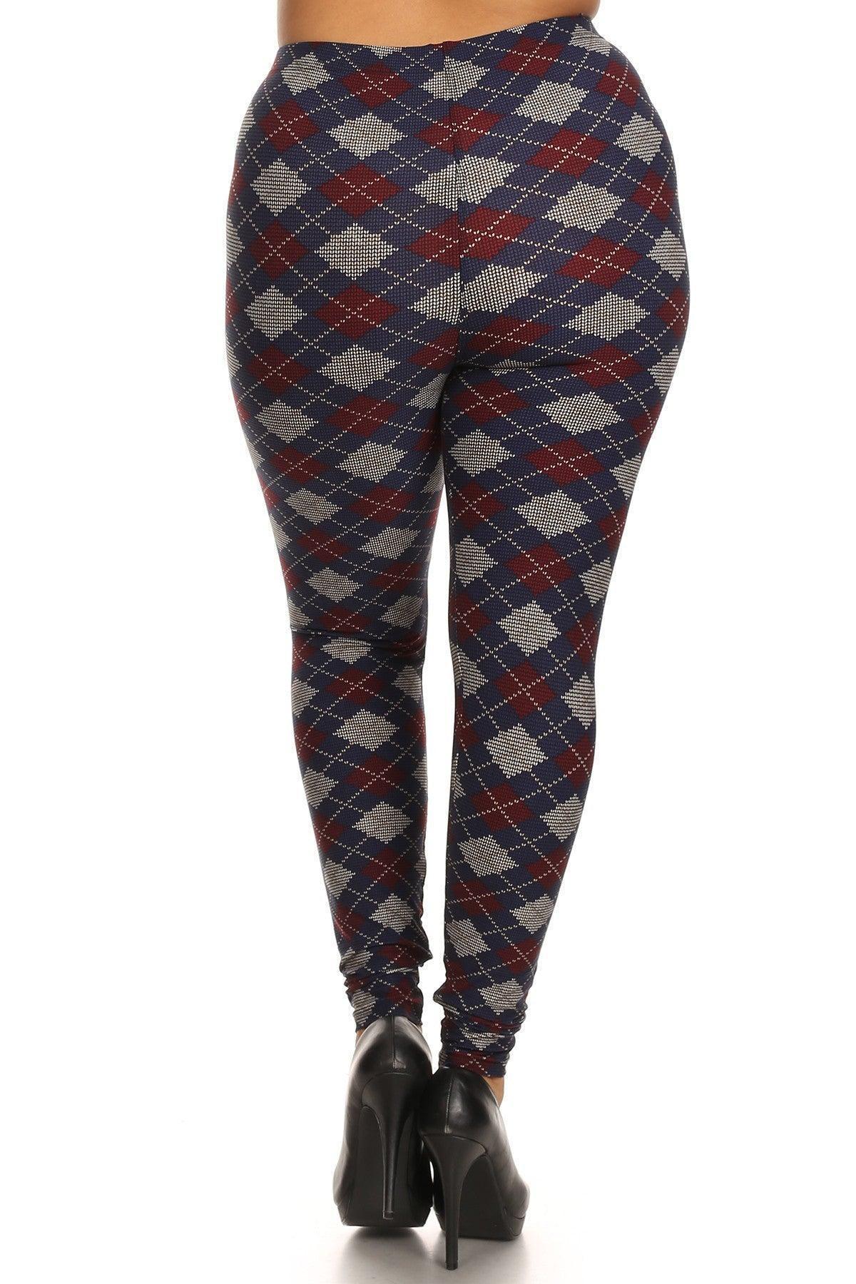 Plus Size Plaid Graphic Printed Knit Legging With Elastic Waist Detail | Mixtshop LLC