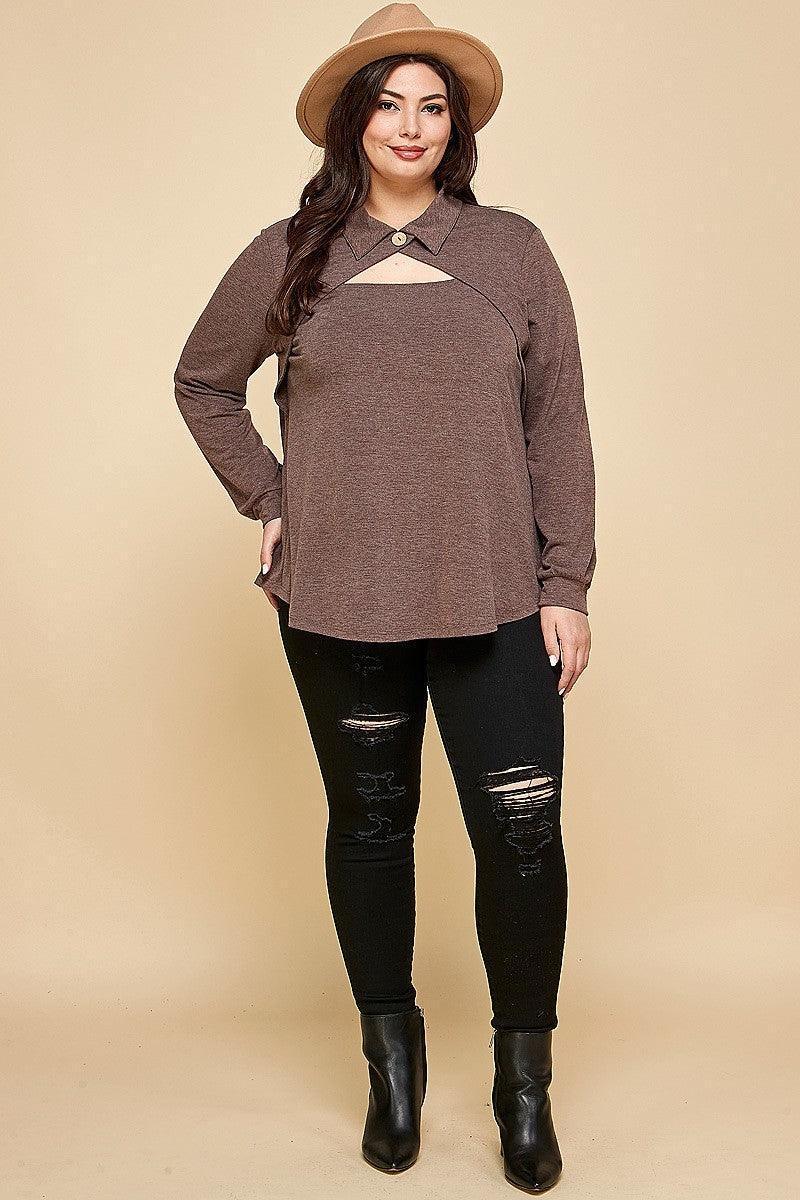 Plus Size Solid Long Sleeve Fashion Top Secondary image