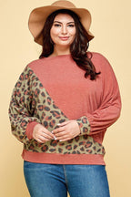 Plus Size Cute Animal French Terry Brush Contrast Print Pullover | Mixtshop LLC