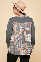 Plus Size Printed Patchwork Contrast Button Up Shirt | Mixtshop LLC