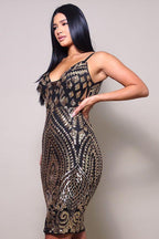 Spaghetti Strap Holiday Sequins Plunge Mini Dress | Mixtshop LLC