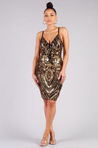 Spaghetti Strap Holiday Sequins Plunge Mini Dress | Mixtshop LLC
