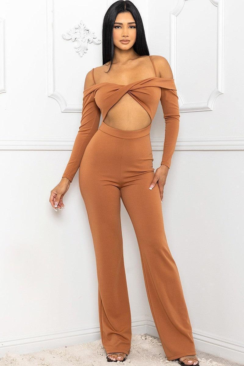 Open Shoulder Cutout Detail Jumpsuit | Mixtshop LLC Main image