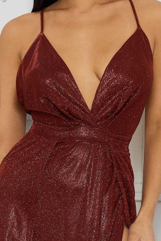 Glitter Fabric Sweetheart Surplice Maxi Dress | Mixtshop LLC