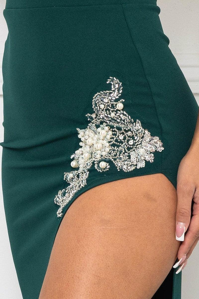Beaded Embroidered Near Slit Detail Maxi Ddress | Mixtshop LLC