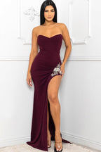 Beaded Embroidered Near Slit Detail Maxi Ddress | Mixtshop LLC