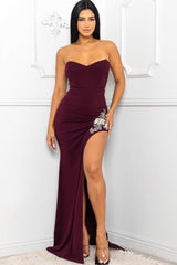 Beaded Embroidered Near Slit Detail Maxi Ddress | Mixtshop LLC