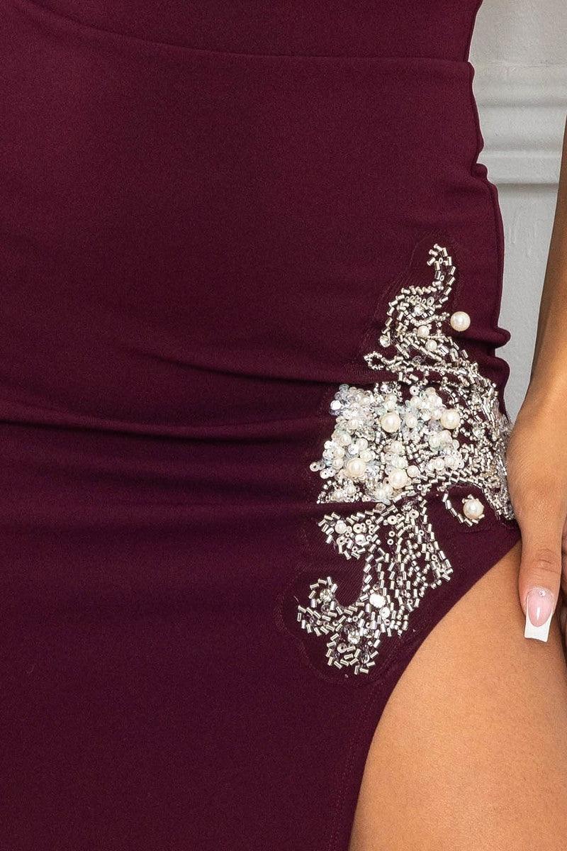 Beaded Embroidered Near Slit Detail Maxi Ddress | Mixtshop LLC