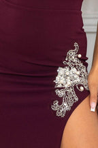 Beaded Embroidered Near Slit Detail Maxi Ddress | Mixtshop LLC
