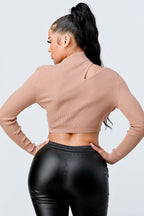 Lux Sweater Rib Cutout Mock Neck Crop Top | Mixtshop LLC