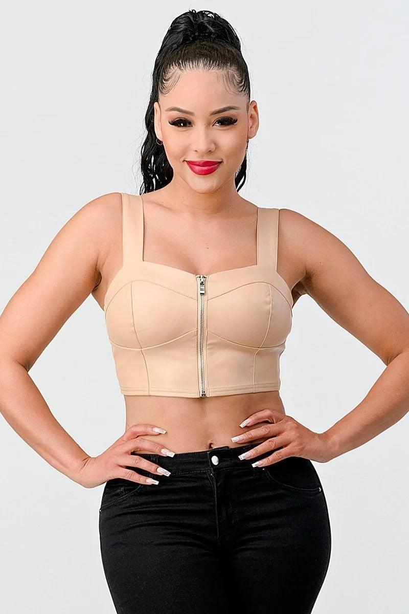 Lux Faux Leather Pu Zipup Strap Sleeveless Cropped Top | Mixtshop LLC Main image