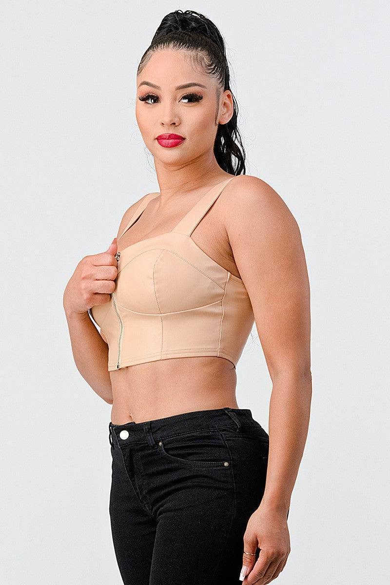 Lux Faux Leather Pu Zipup Strap Sleeveless Cropped Top | Mixtshop LLC