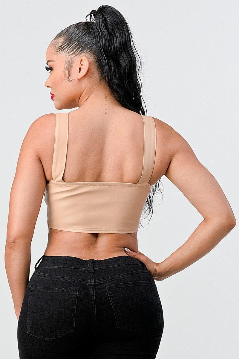 Lux Faux Leather Pu Zipup Strap Sleeveless Cropped Top | Mixtshop LLC