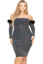 Plus Off Shoulder Feather Trim Detail Sequin Dress | Mixtshop LLC