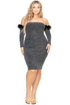 Plus Off Shoulder Feather Trim Detail Sequin Dress | Mixtshop LLC