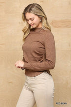 Solid And Cozy Soft Knit Mock Neck Top With Side Ruched Detail | Mixtshop LLC