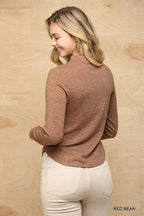 Solid And Cozy Soft Knit Mock Neck Top With Side Ruched Detail | Mixtshop LLC