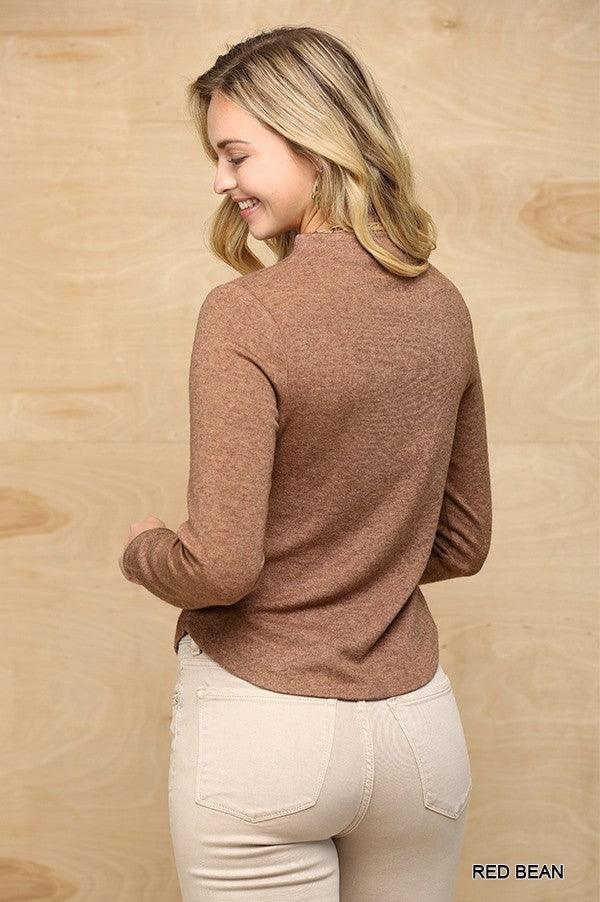Solid And Cozy Soft Knit Mock Neck Top With Side Ruched Detail | Mixtshop LLC