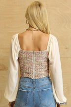 Tweed Bodice And Chiffon Square Top With Back Zipper | Mixtshop LLC