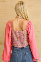 Tweed Bodice And Chiffon Square Top With Back Zipper | Mixtshop LLC