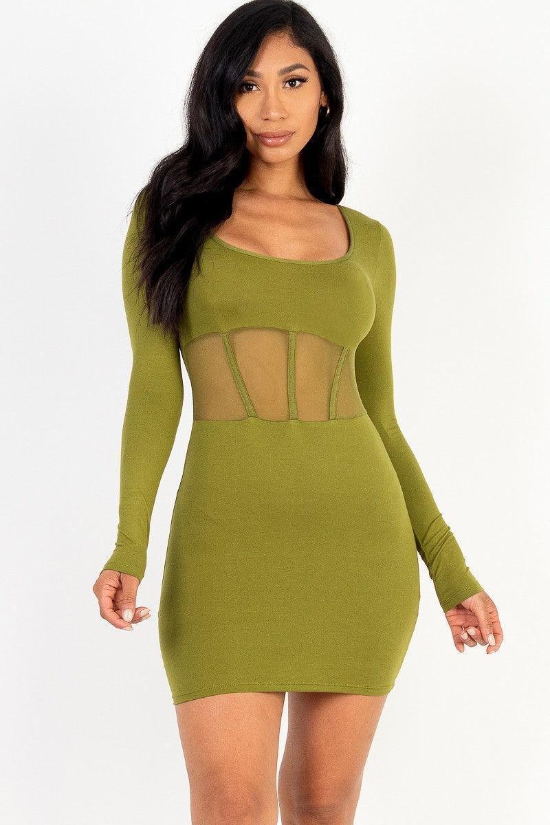 Square neck mesh corset mini dress | Mixtshop LLC Main image
