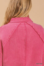 Mineral wash button down top with high low hem | Mixtshop LLC