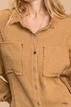 Mineral wash button down top with high low hem | Mixtshop LLC