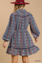Collared neckline button down floral print dress with crochet trimmed details | Mixtshop LLC