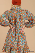 Collared neckline button down floral print dress with crochet trimmed details | Mixtshop LLC