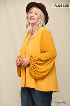 Woven And Textured Chiffon Top With Voluminous Sheer Sleeves | Mixtshop LLC