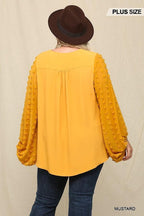 Woven And Textured Chiffon Top With Voluminous Sheer Sleeves | Mixtshop LLC