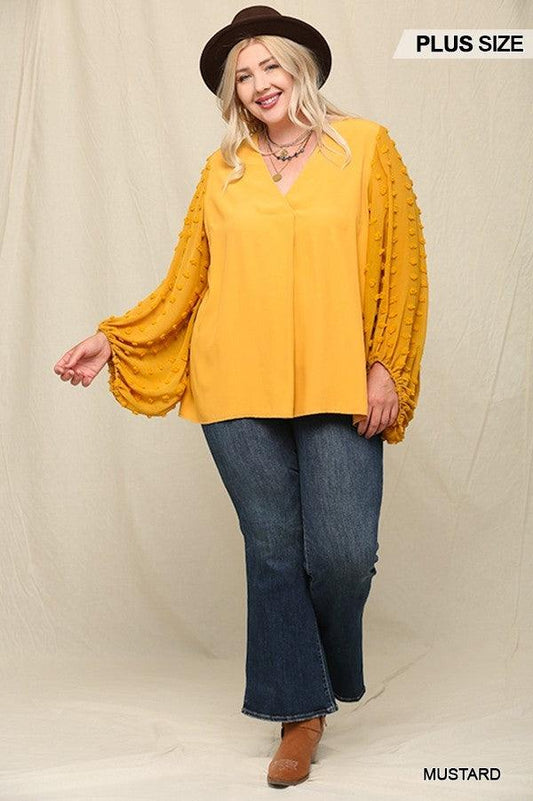 Woven And Textured Chiffon Top With Voluminous Sheer Sleeves | Mixtshop LLC