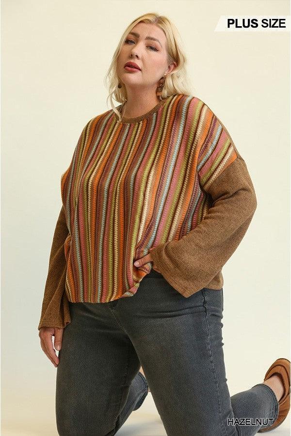 Novelty Knit And Solid Knit Mixed Loose Top | Mixtshop LLC