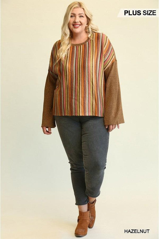 Novelty Knit And Solid Knit Mixed Loose Top | Mixtshop LLC