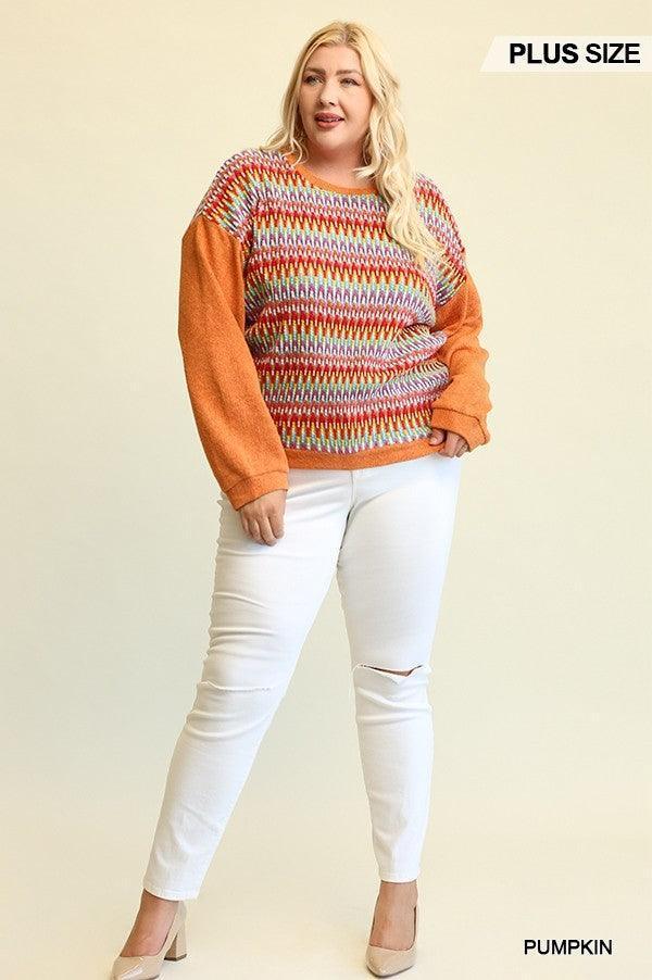 Novelty Knit And Solid Knit Mixed Loose Top With Drop Down Shoulder Secondary image