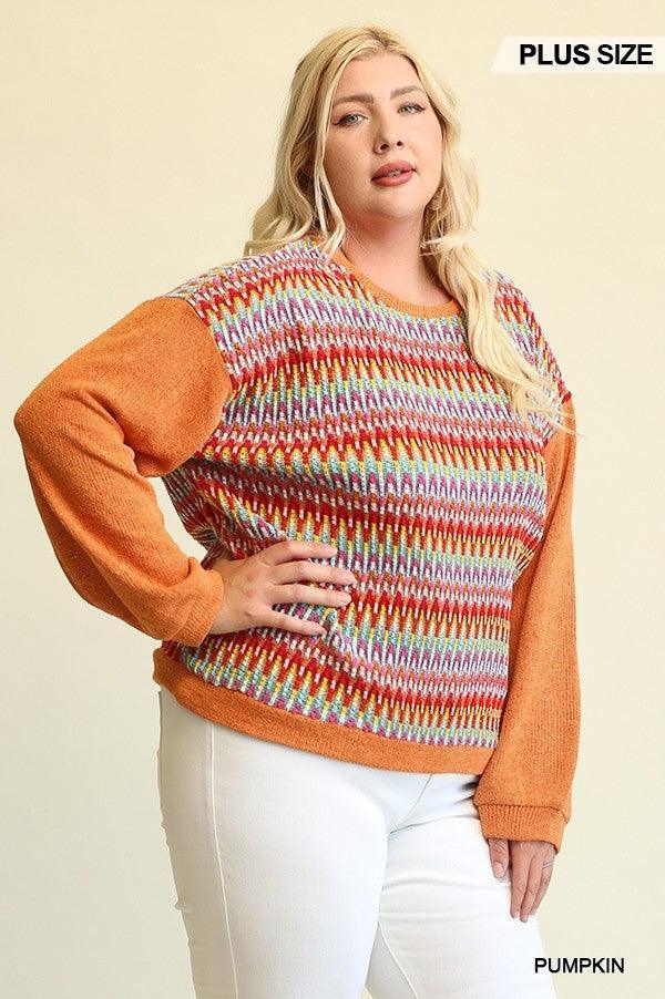 Novelty Knit And Solid Knit Mixed Loose Top With Drop Down Shoulder | Mixtshop LLC