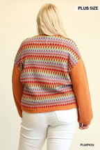 Novelty Knit And Solid Knit Mixed Loose Top With Drop Down Shoulder | Mixtshop LLC