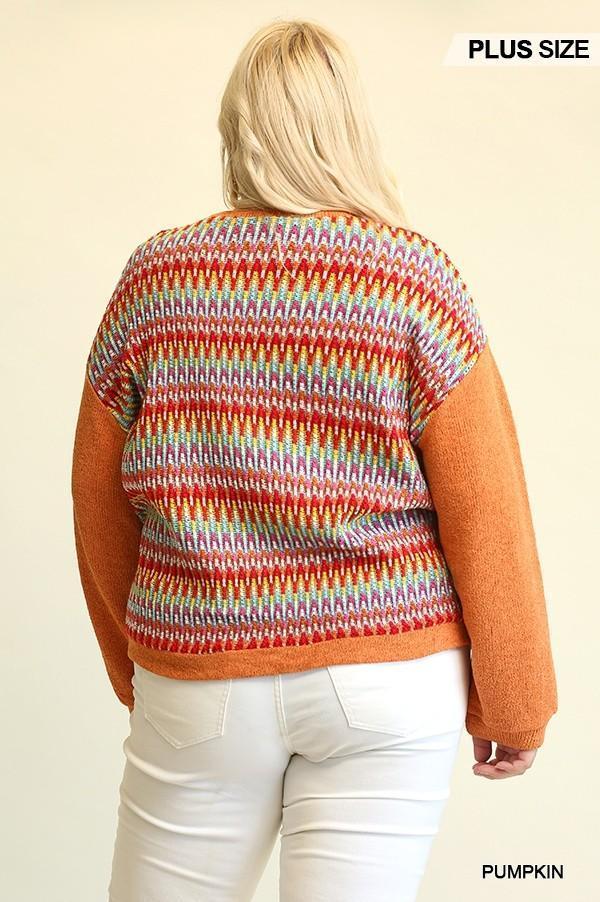 Novelty Knit And Solid Knit Mixed Loose Top With Drop Down Shoulder | Mixtshop LLC