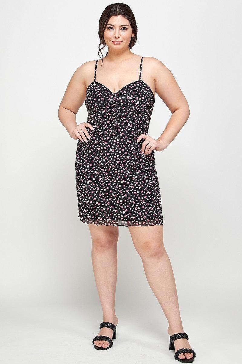 Plus Size Ditsy Floral Print On Mesh Fabric Cami Dress Secondary image