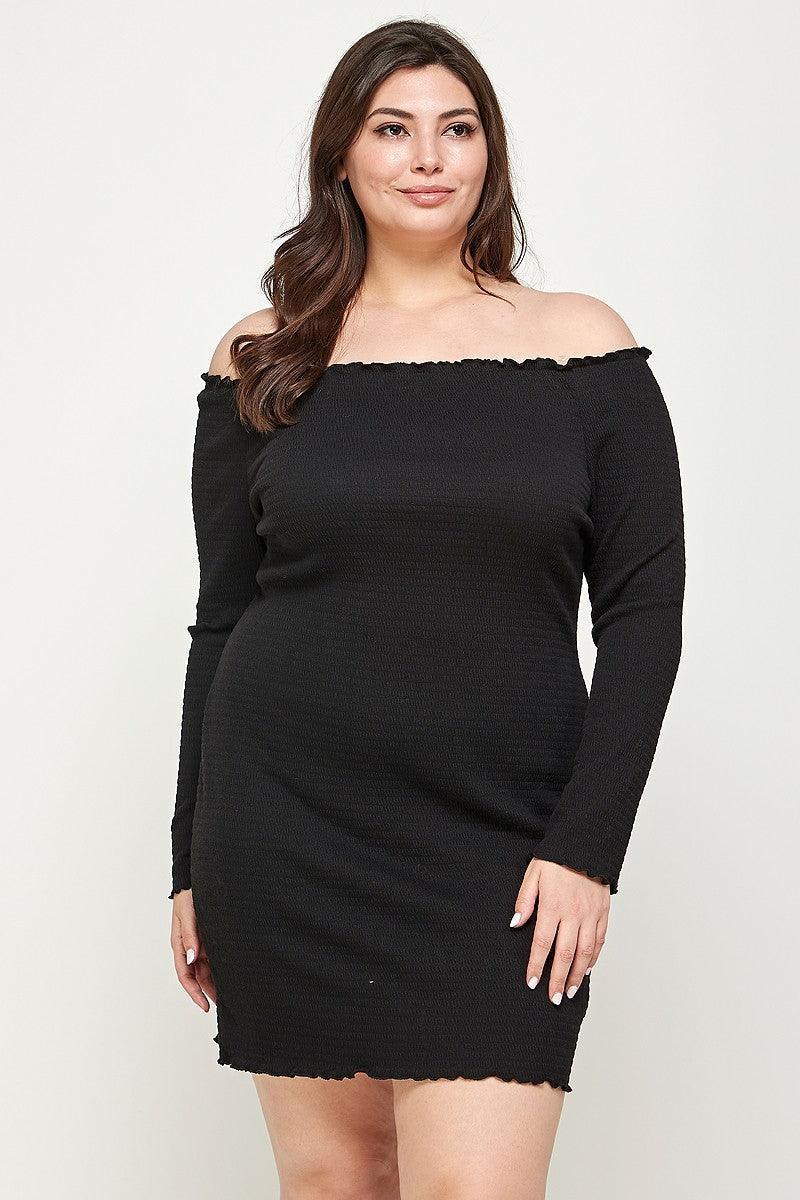 Plus Size, Solid Smocked Off Shoulder Dress | Mixtshop LLC Main image