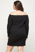 Plus Size, Solid Smocked Off Shoulder Dress | Mixtshop LLC