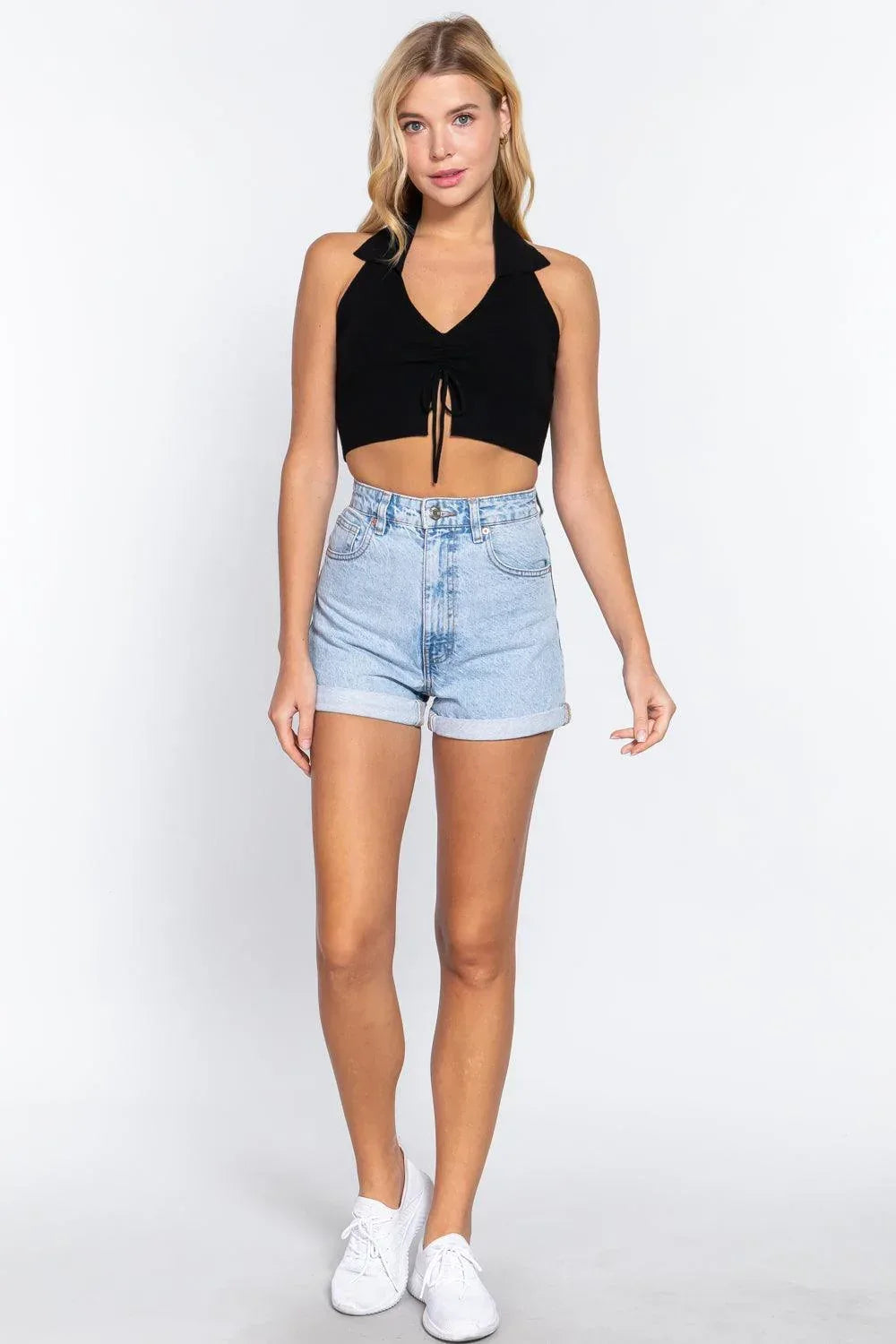 Halter Ruched Crop Sweater Knit Top Secondary image