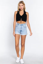 Halter Ruched Crop Sweater Knit Top | Mixtshop LLC