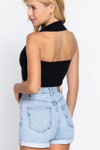 Halter Ruched Crop Sweater Knit Top | Mixtshop LLC