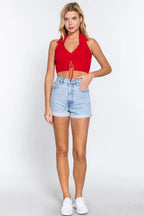 Halter Ruched Crop Sweater Knit Top | Mixtshop LLC